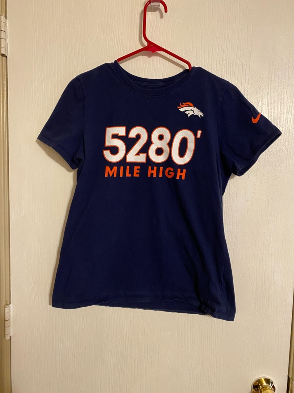 Nike Navy Blue Kids Tee with Orange & White Denver Design